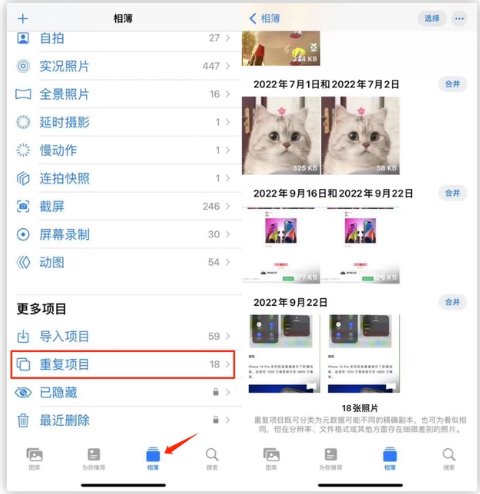珠晖苹果手机维修分享iOS 16 中相册重复项目功能使用方法 